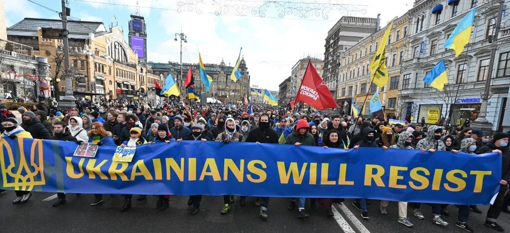 ‘Unite and Fight’: Ukrainians March in Face of Russia Threat