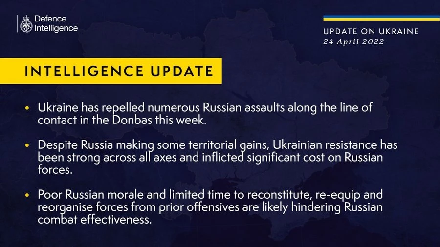 Latest UK Defence Intelligence update on Ukraine: April 24, 2022