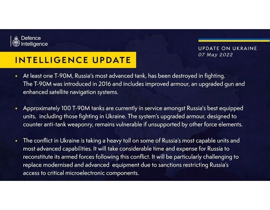 British Defence Intelligence update on Ukraine – 07 May 2022