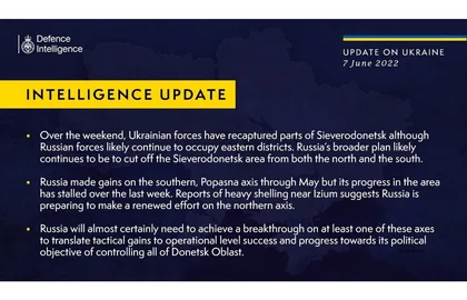 British Defense Intelligence Update, June 7, 2022