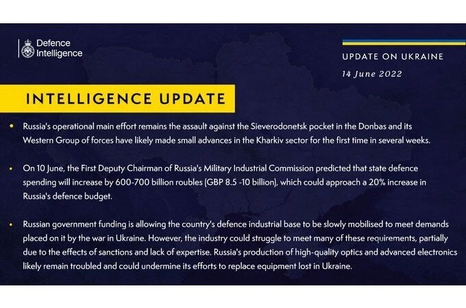 British Defense Intelligence Update, June 14, 2022