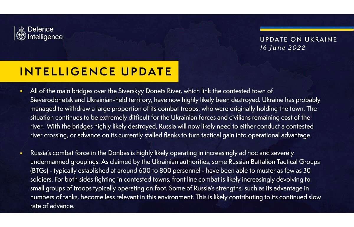 British Defense Intelligence Update, June 16, 2022