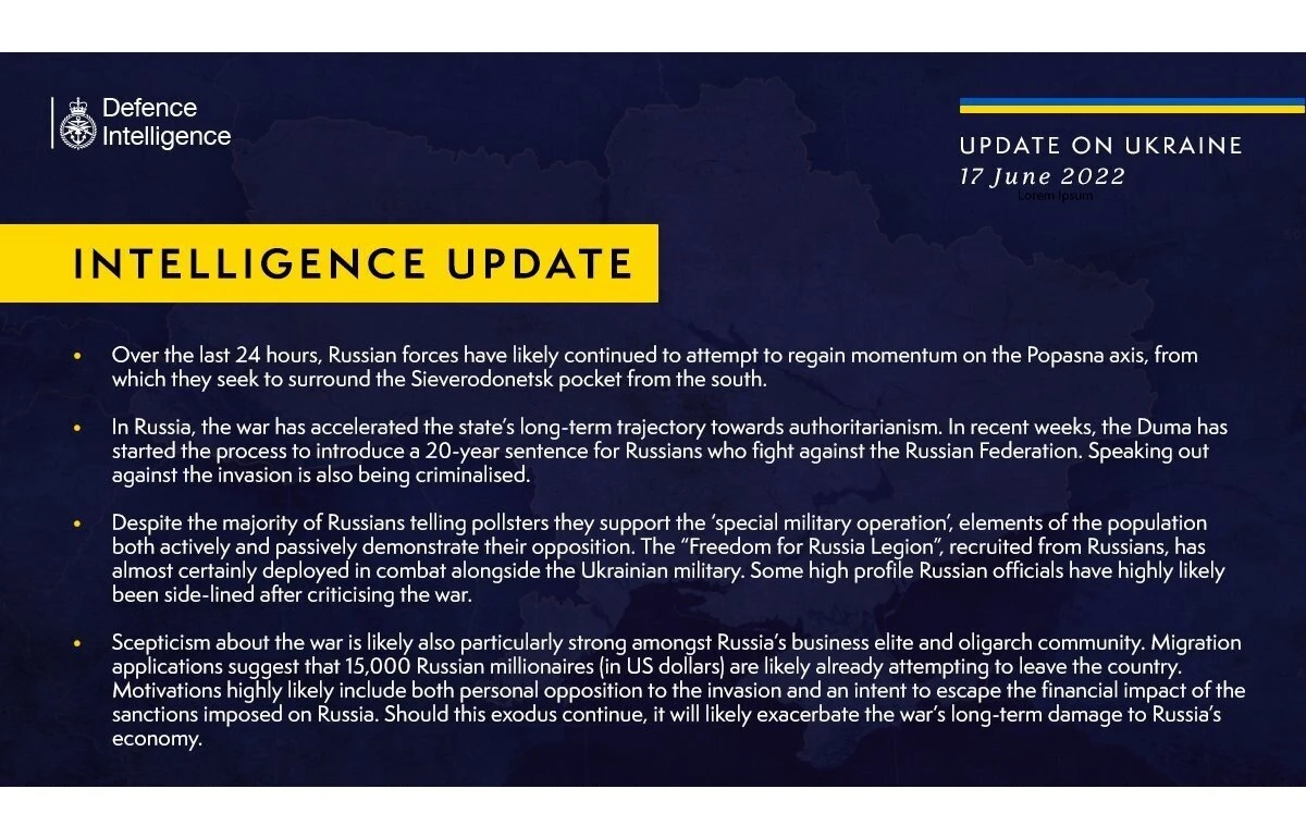 British Defense Intelligence Update, June 17, 2022