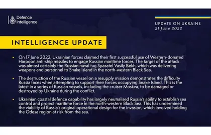 British Defense Intelligence Update, June 21, 2022, - part 1