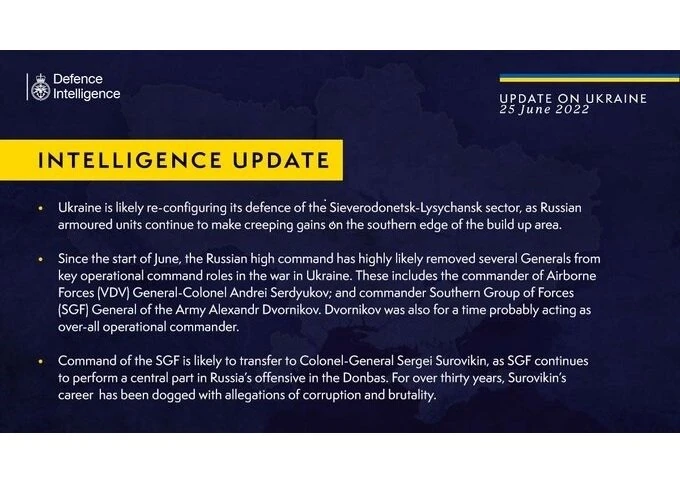 British Defense Intelligence Update, June 25, 2022
