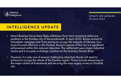 British Defense Intelligence Update, June 26, 2022