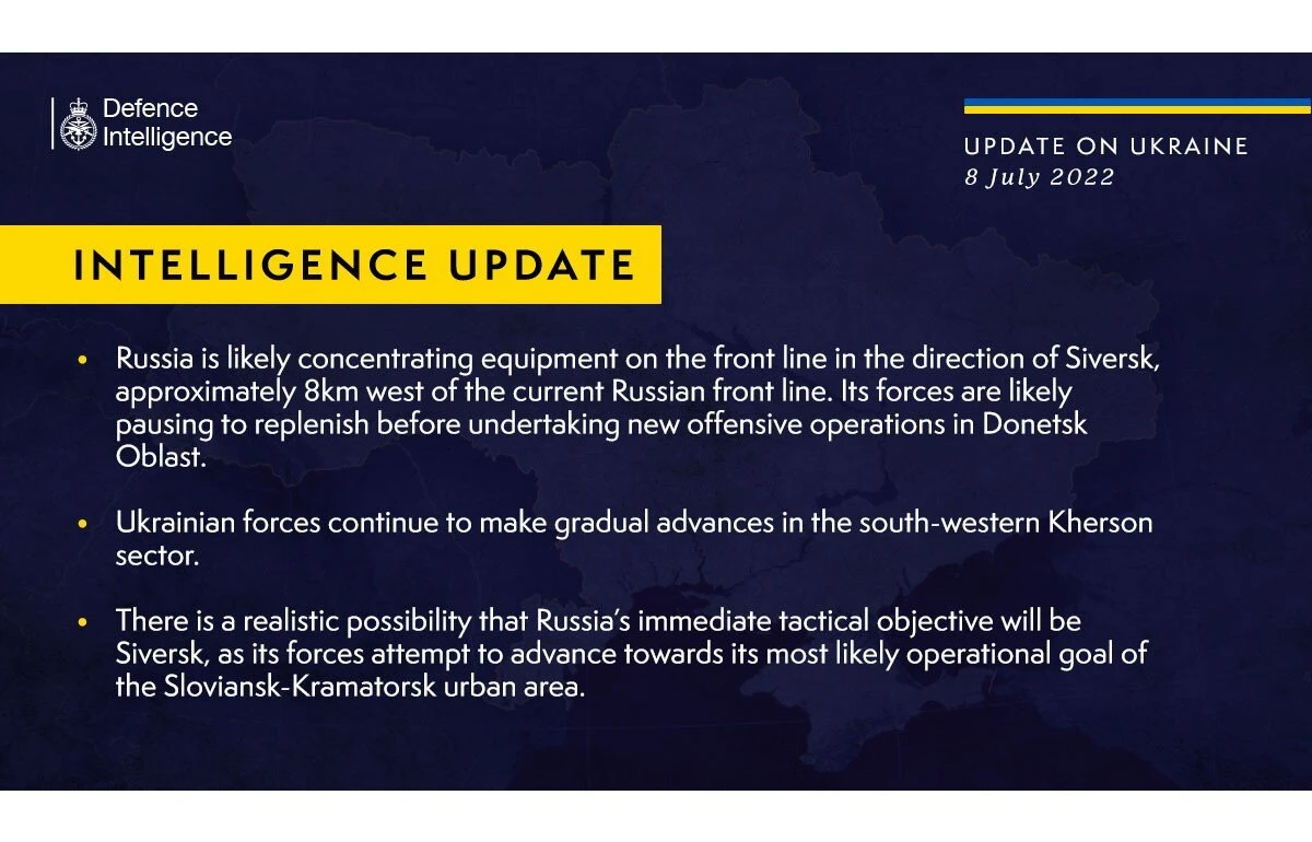British Defense Intelligence Ukraine Update, July 8, 2022