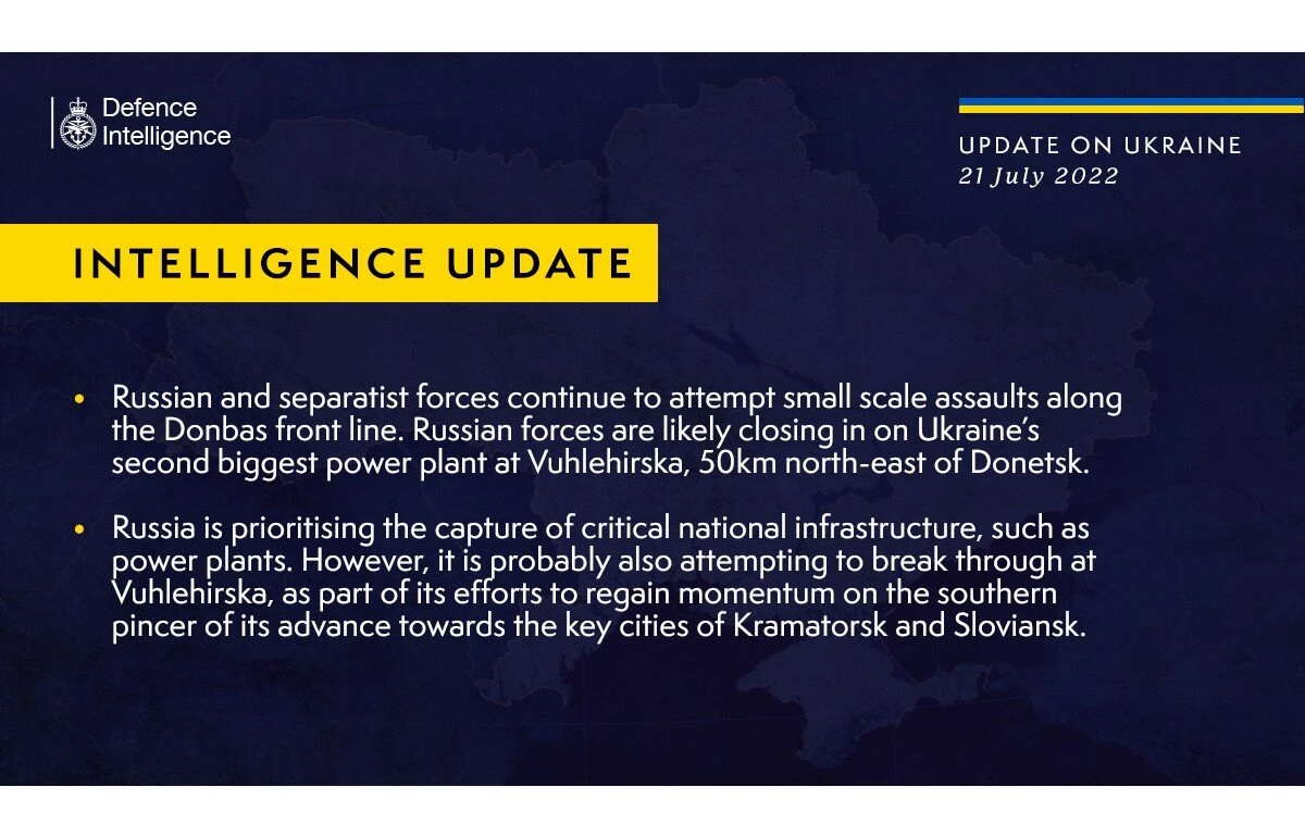 British Defense Intelligence Ukraine Update, July 21, 2022