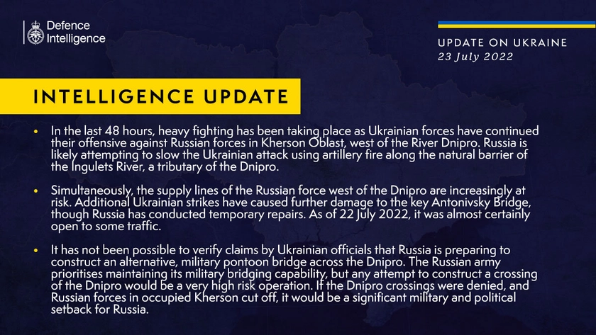 Інформація від військової розвідки Великої Британії про ситуацію в Україні, 23.07.2022