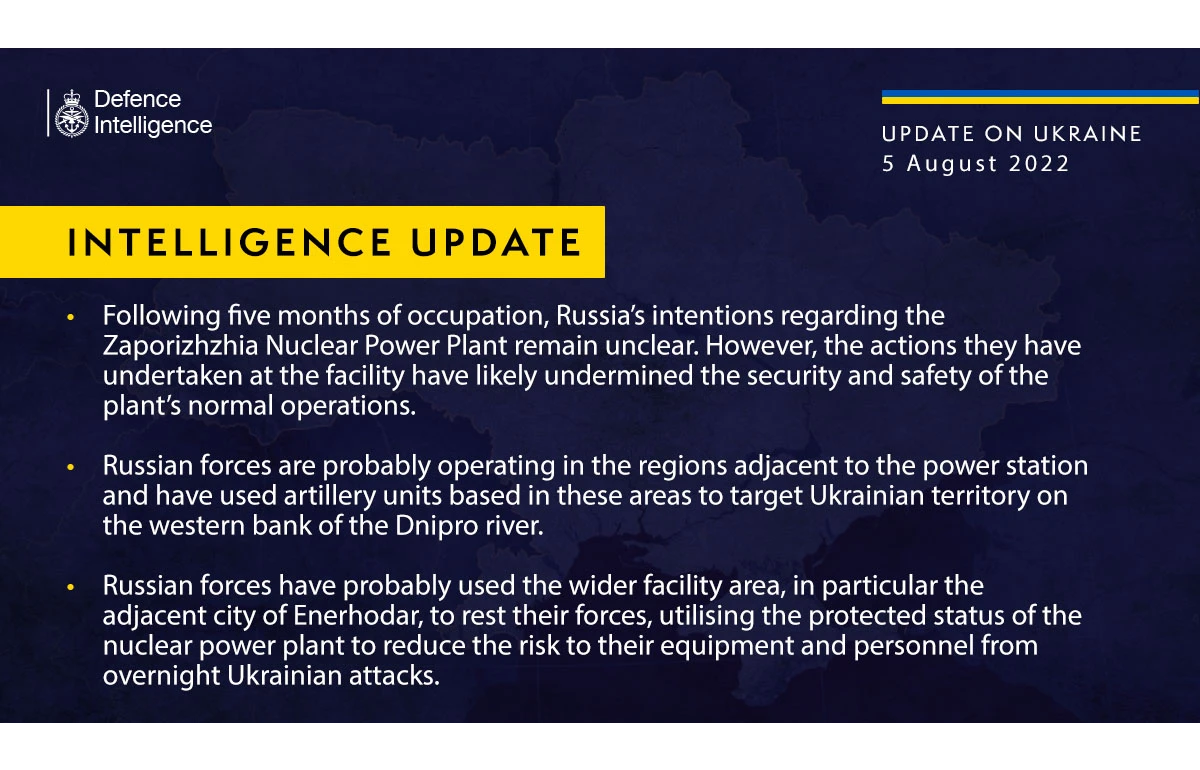British Defence Intelligence Update Ukraine – 5 August 2022