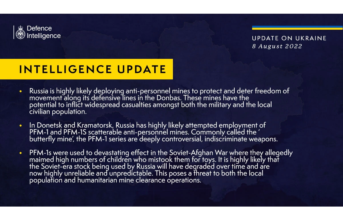 British Defence Intelligence Update Ukraine – 8 August 2022