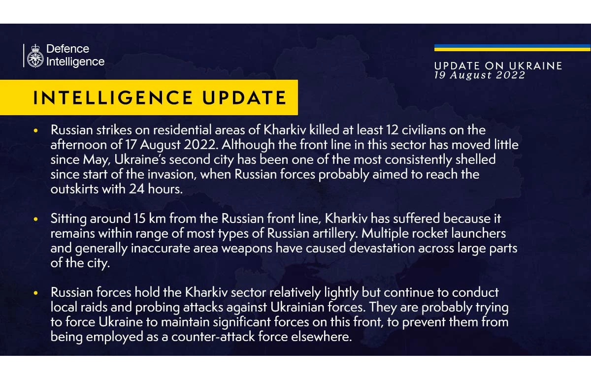 British Defence Intelligence Update Ukraine – 19 August 2022