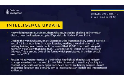 British Defence Intelligence Update Ukraine – 2 September 2022