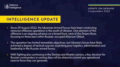 Інформація від військової розвідки Великої Британії про ситуацію в Україні, 03.09.2022