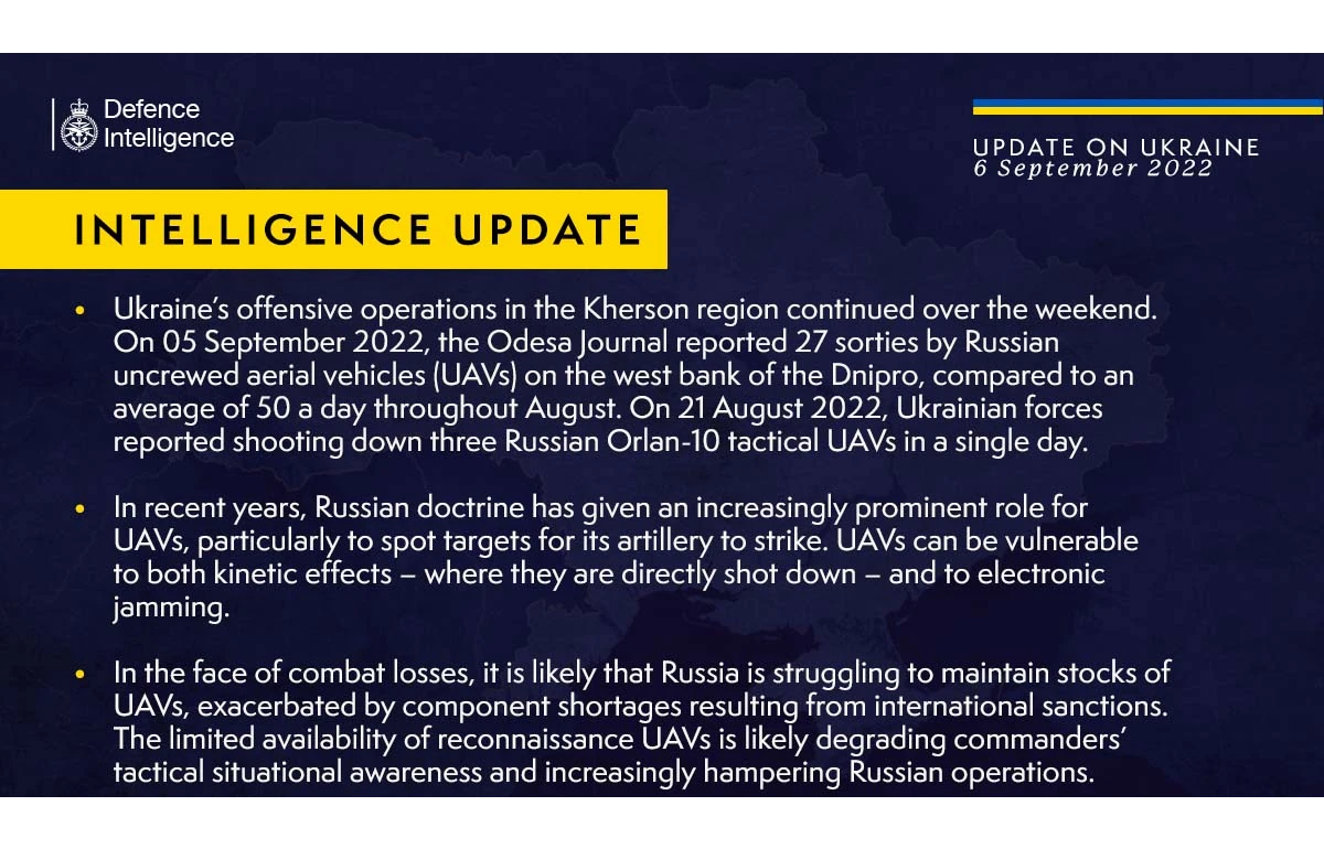 British Defence Intelligence Update Ukraine – 6 September 2022