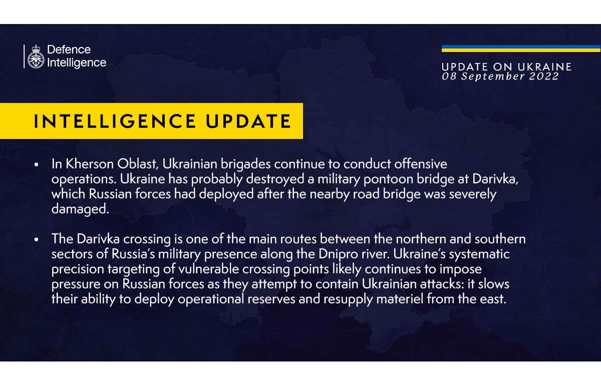 British Defence Intelligence Update Ukraine – 8 September 2022