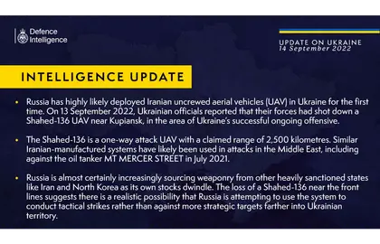 British Defence Intelligence Update Ukraine – 14 September 2022