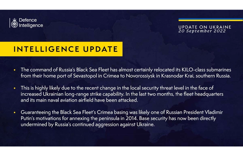 British Defence Intelligence Update Ukraine – 20 September 2022