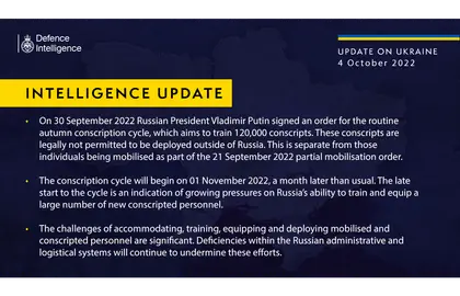 British Defence Intelligence Update Ukraine – 4 October 2022