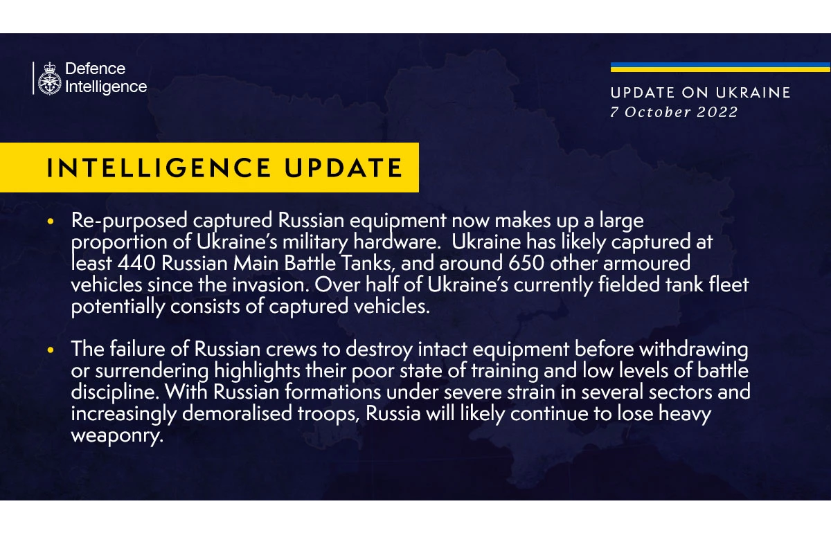 British Defence Intelligence Update Ukraine – 7 October 2022
