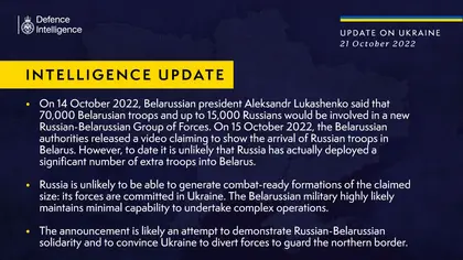 British Defence Intelligence Update Ukraine – 21 October 2022
