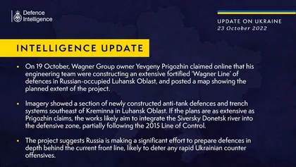 British Defence Intelligence Update Ukraine – 23 October 2022