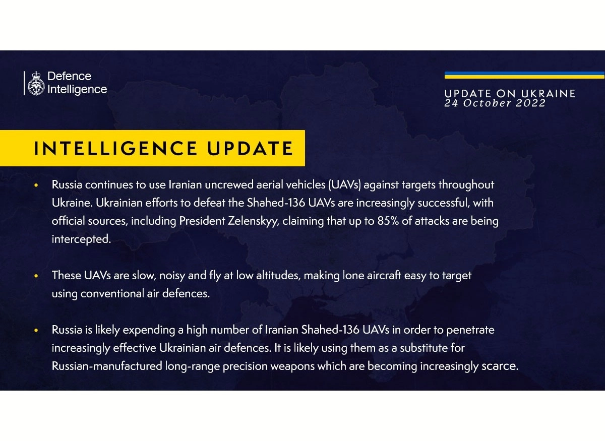 British Defence Intelligence Update Ukraine – 24 October 2022