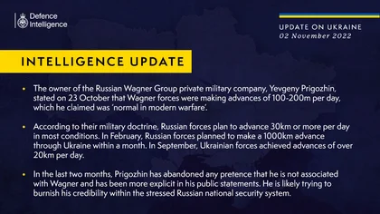 British Defence Intelligence Update Ukraine – 2 November 2022