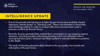 British Defence Intelligence Update Ukraine – 4 November 2022