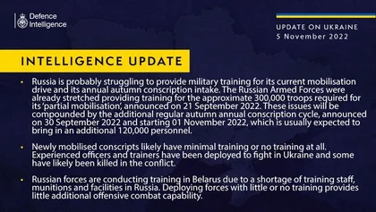 British Defence Intelligence Update Ukraine – 5 November 2022