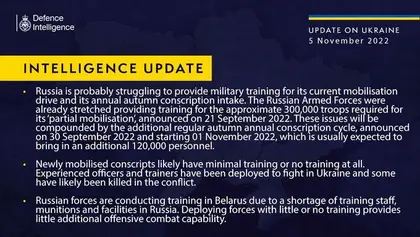 British Defence Intelligence Update Ukraine – 5 November 2022