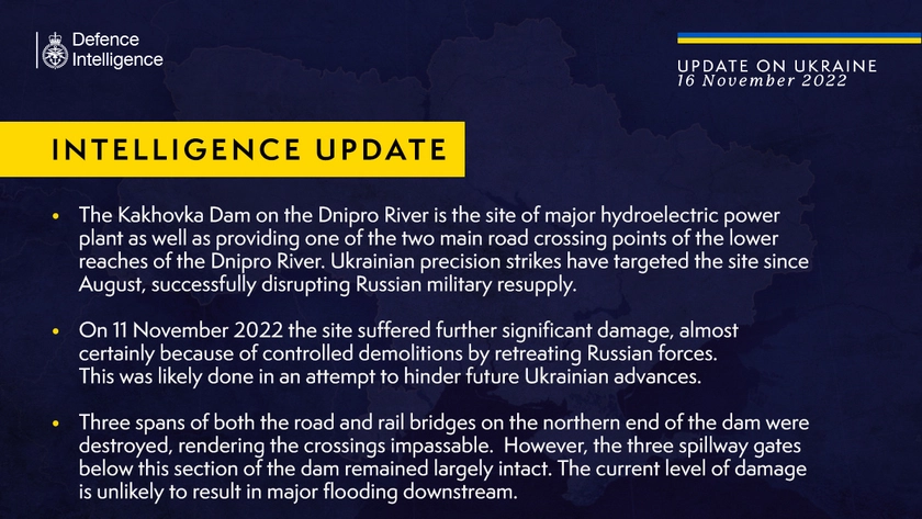 British Defence Intelligence Update Ukraine – 16 November 2022