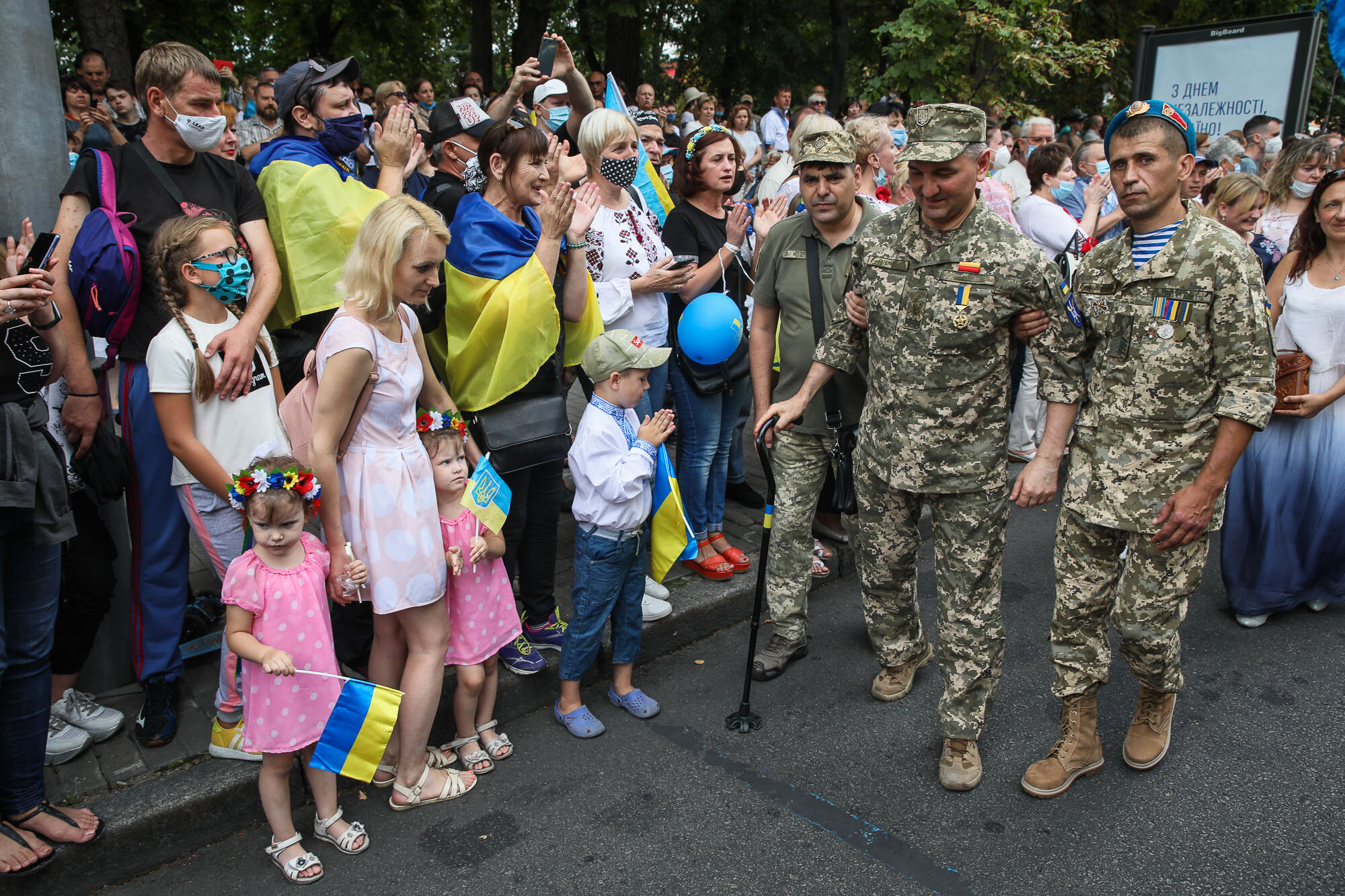 Ihor Gordiychuk, major-general and a Hero of Ukraine, participates in the March of Defenders of Ukraine as part of Ukraine&#8217;s Independence Day celebrations in Kyiv on Aug. 24, 2020.