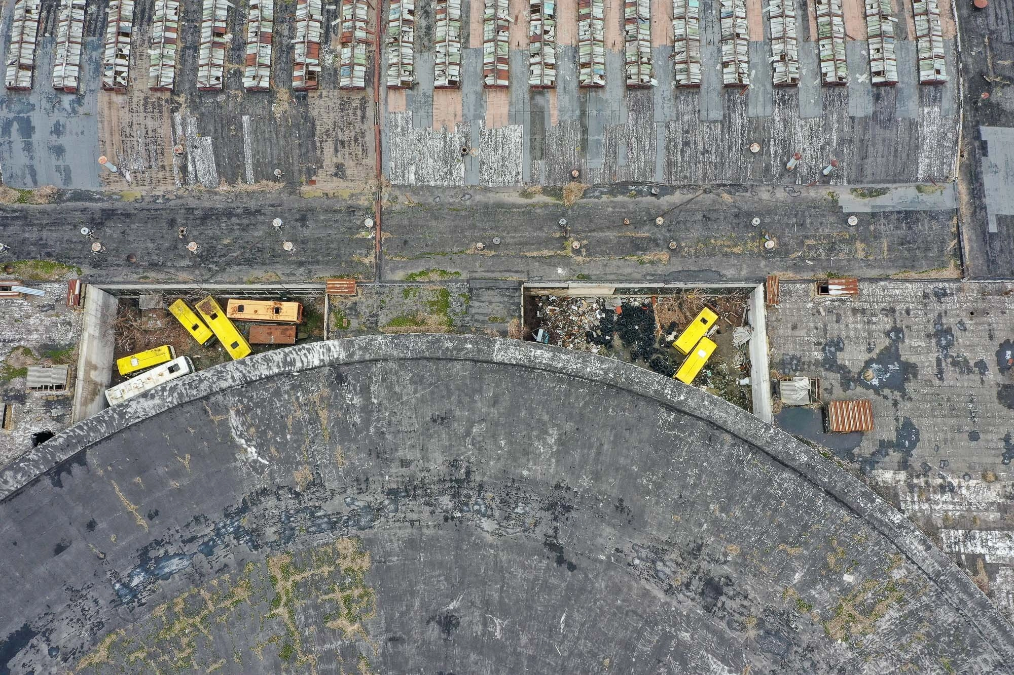 The abandoned Bus Depot #7 is located on the outskirts of Kyiv near the Chervonyi Khutir metro station.