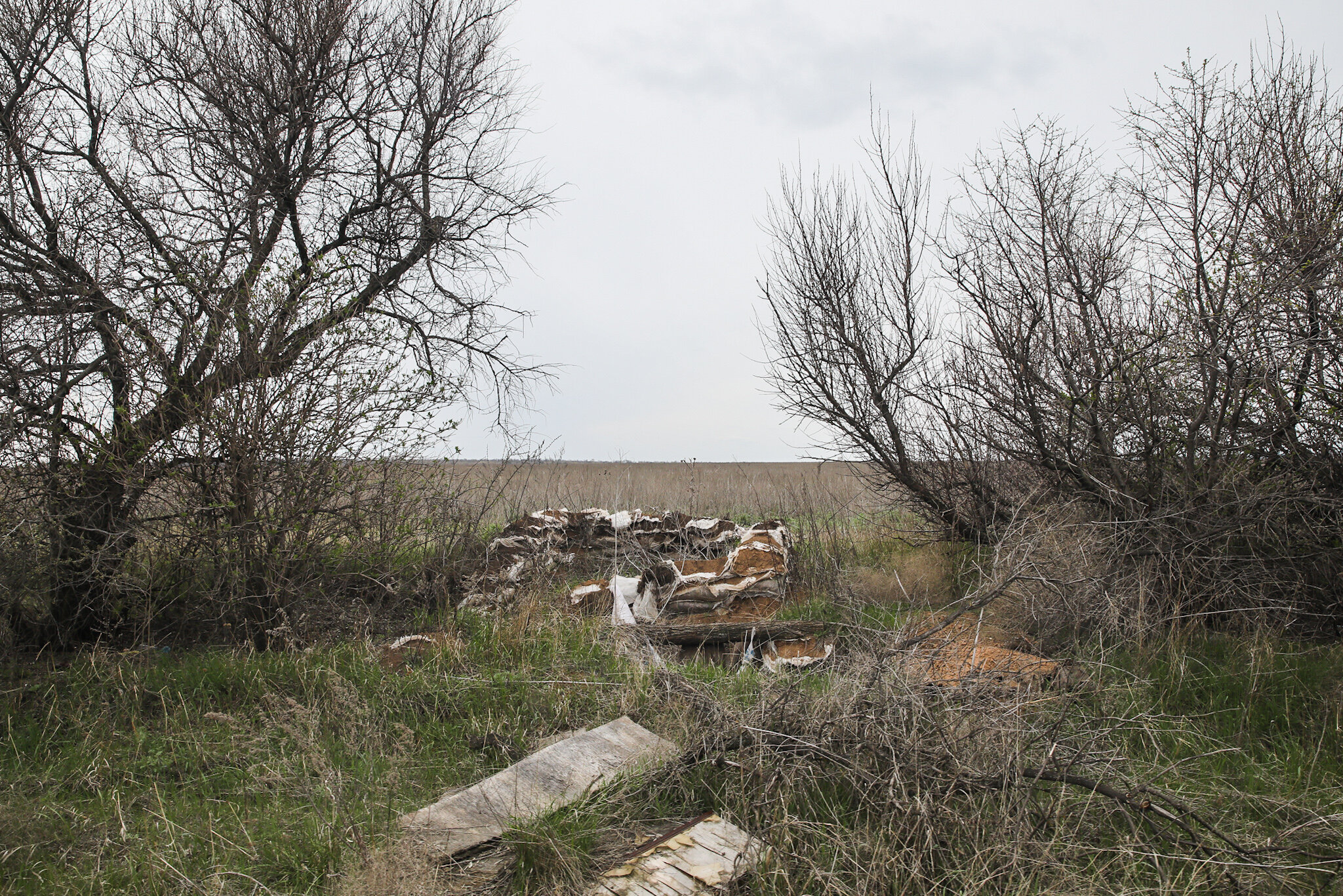Remains of an old military foxhole, pictured near the town of Hladosove on April 27, 2021. 