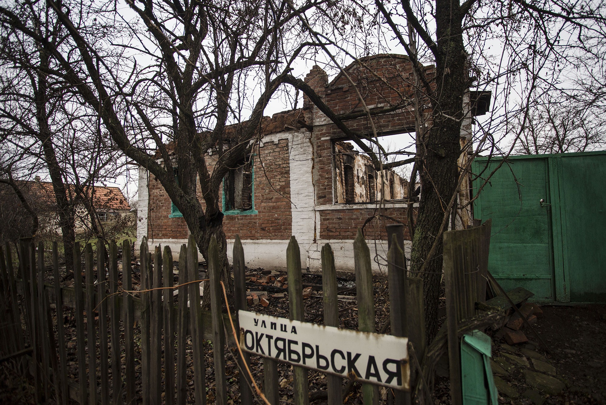 A destroyed house as seen in Verkniotoretske, Donetsk Oblast on Nov. 28.