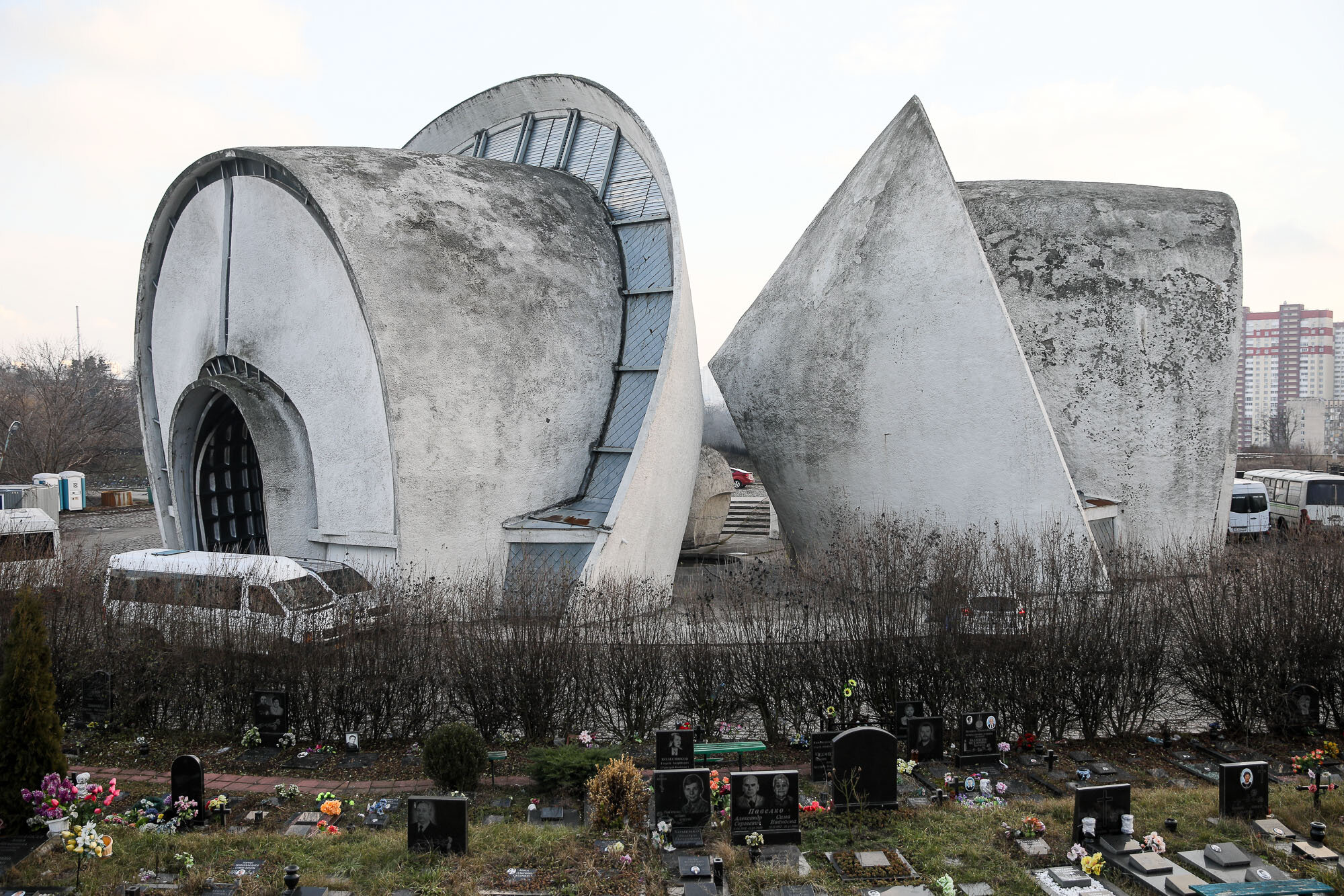 The Kyiv Crematorium is located in the Memory Park at the back of Baikove Cemetery in Kyiv.
