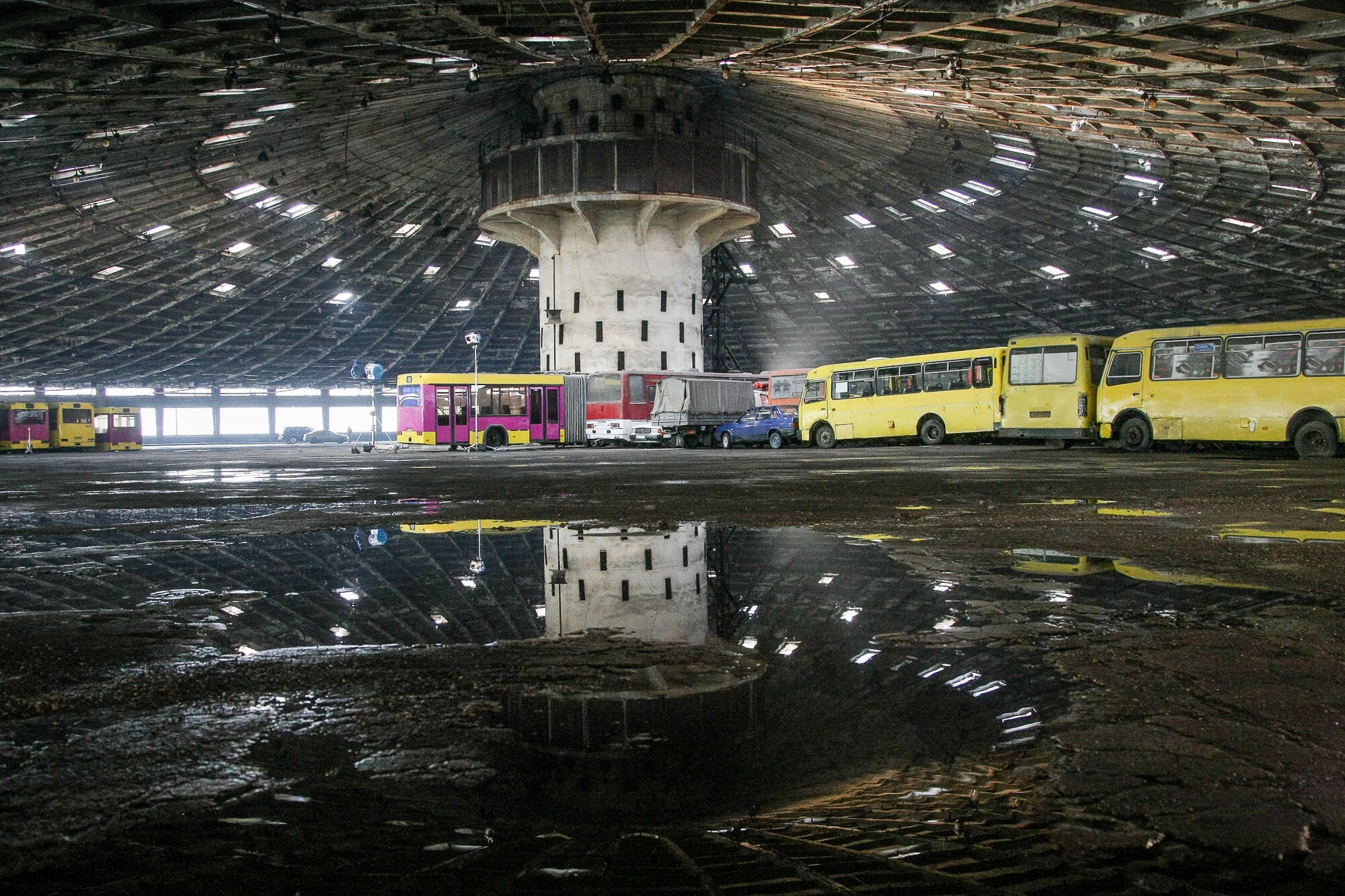 The abandoned Bus Depot #7 is located on the outskirts of Kyiv near the Chervonyi Khutir metro station.