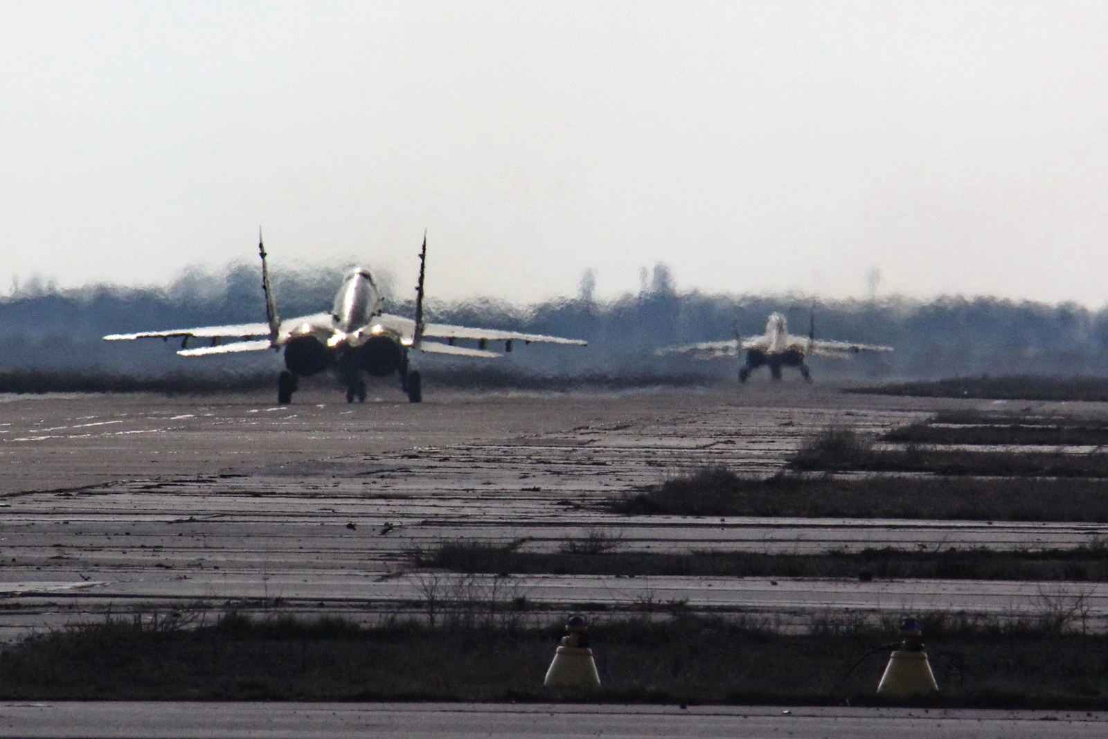 Ukrainian warplanes take off during practice flights at an airbase in the Mykolaiv Oblast on Feb. 21, 2018.