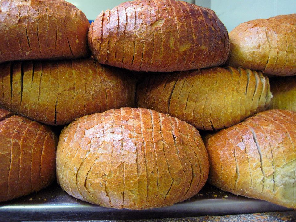 Sliced Ukrainian rye bread.