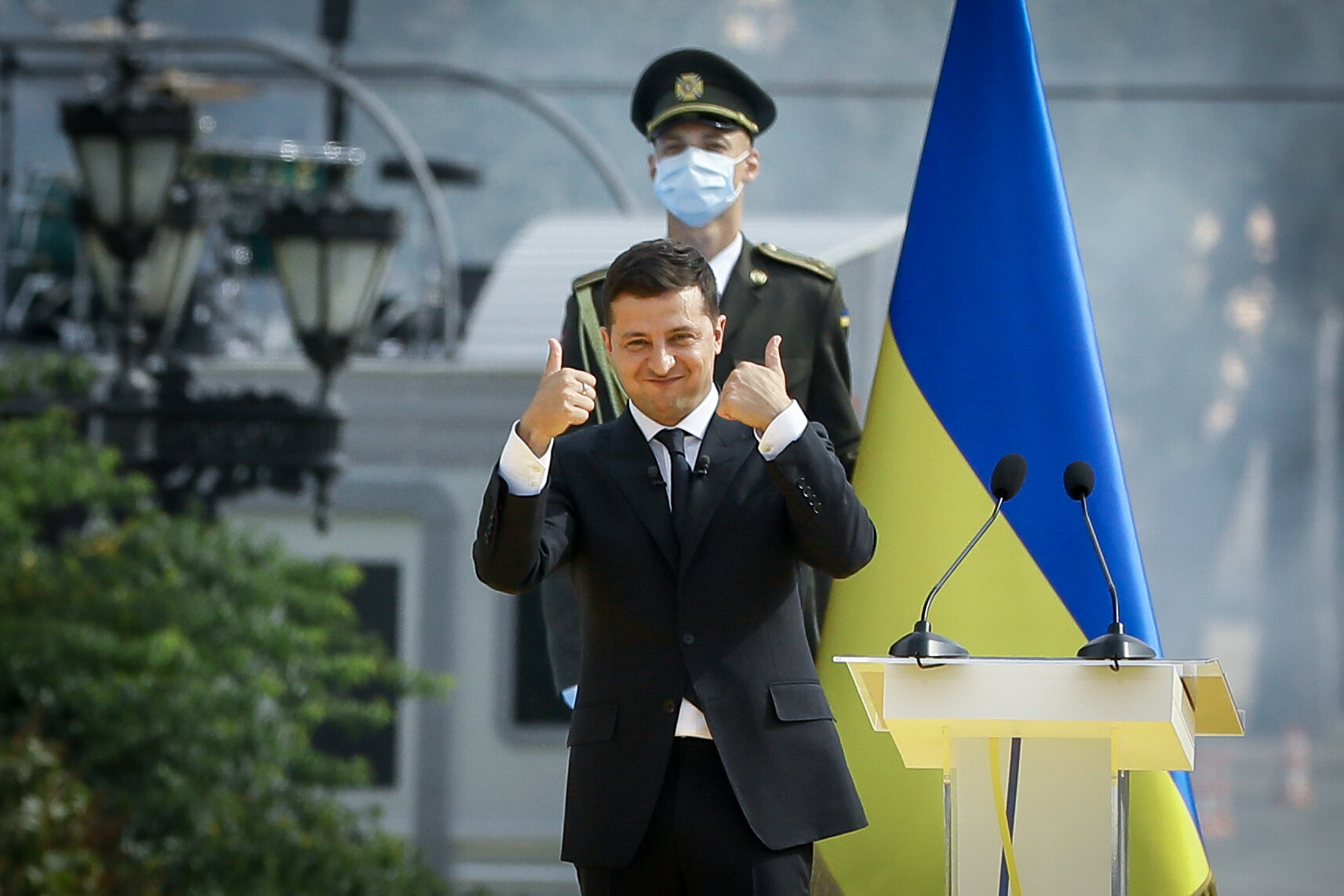 Ukrainian President Volodymyr Zelensky delivers a speech during a celebration of Ukraine&#8217;s Independence Day on Aug. 24, 2020, in Kyiv.