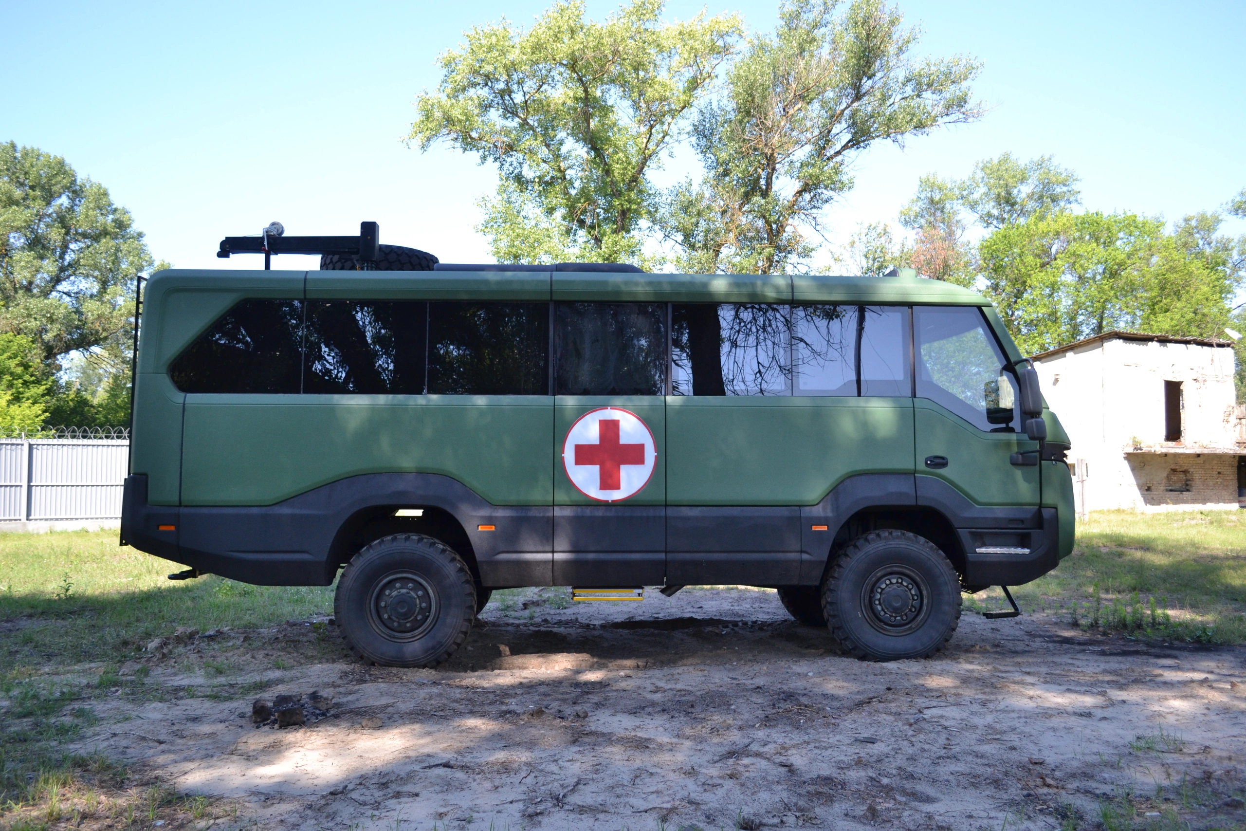 An ambulance version of the Tursus Praetorian bus sold to the National Guard of Ukraine. Its creators claim it can fit up to 12 wounded patients and some medical staff. (Torsus)