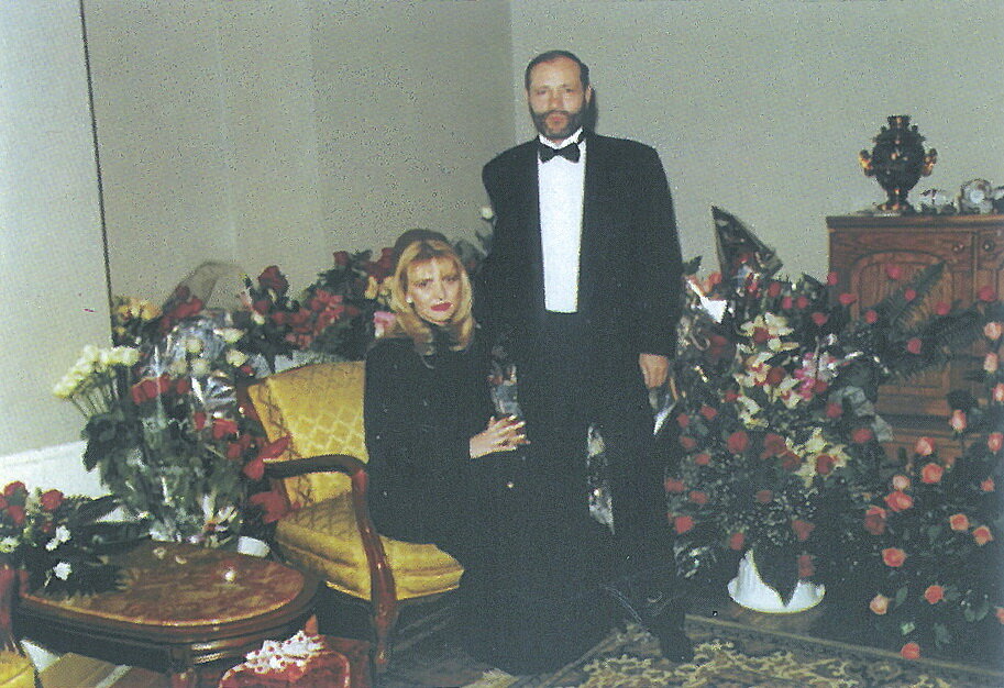 Yevhen Shcherban with his wife Nadiya Shcherban (Nikitina) at Shcherban&#8217;s 50th birthday celebration in January 1996. At the event, he said he was unhappy with how he lived the first 50 years of his life, and said he will achieve more in &#8220;the next 50 years.&#8221; Shcherban and his wife were killed in November that year. 