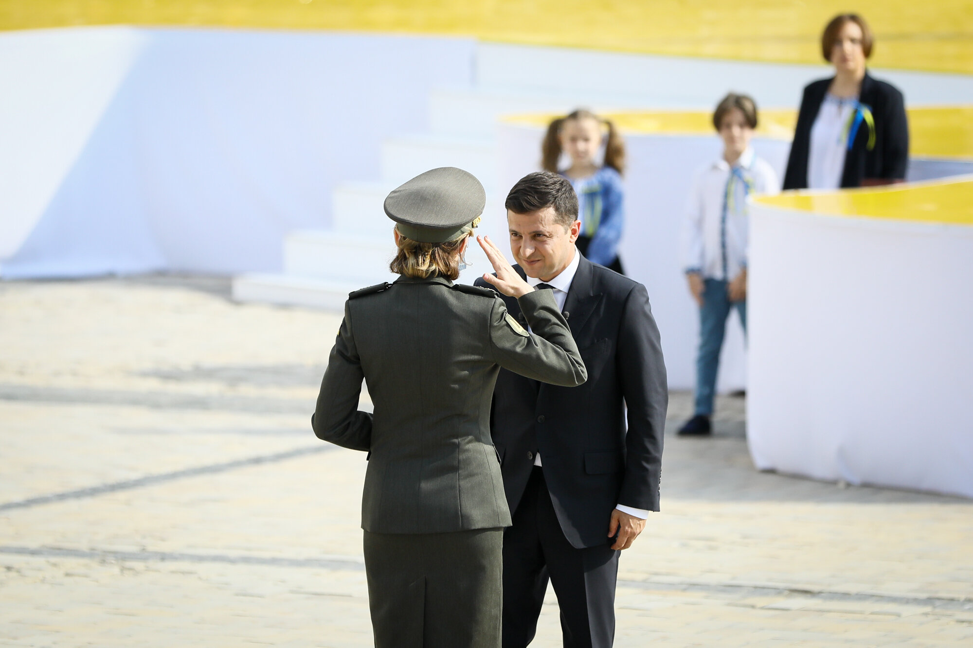 Ukrainian President Volodymyr Zelensky gives honorary medals to Ukrainian servicepeople during the celebration of Ukraine&#8217;s Independence Day on Aug. 24, 2020, in Kyiv.