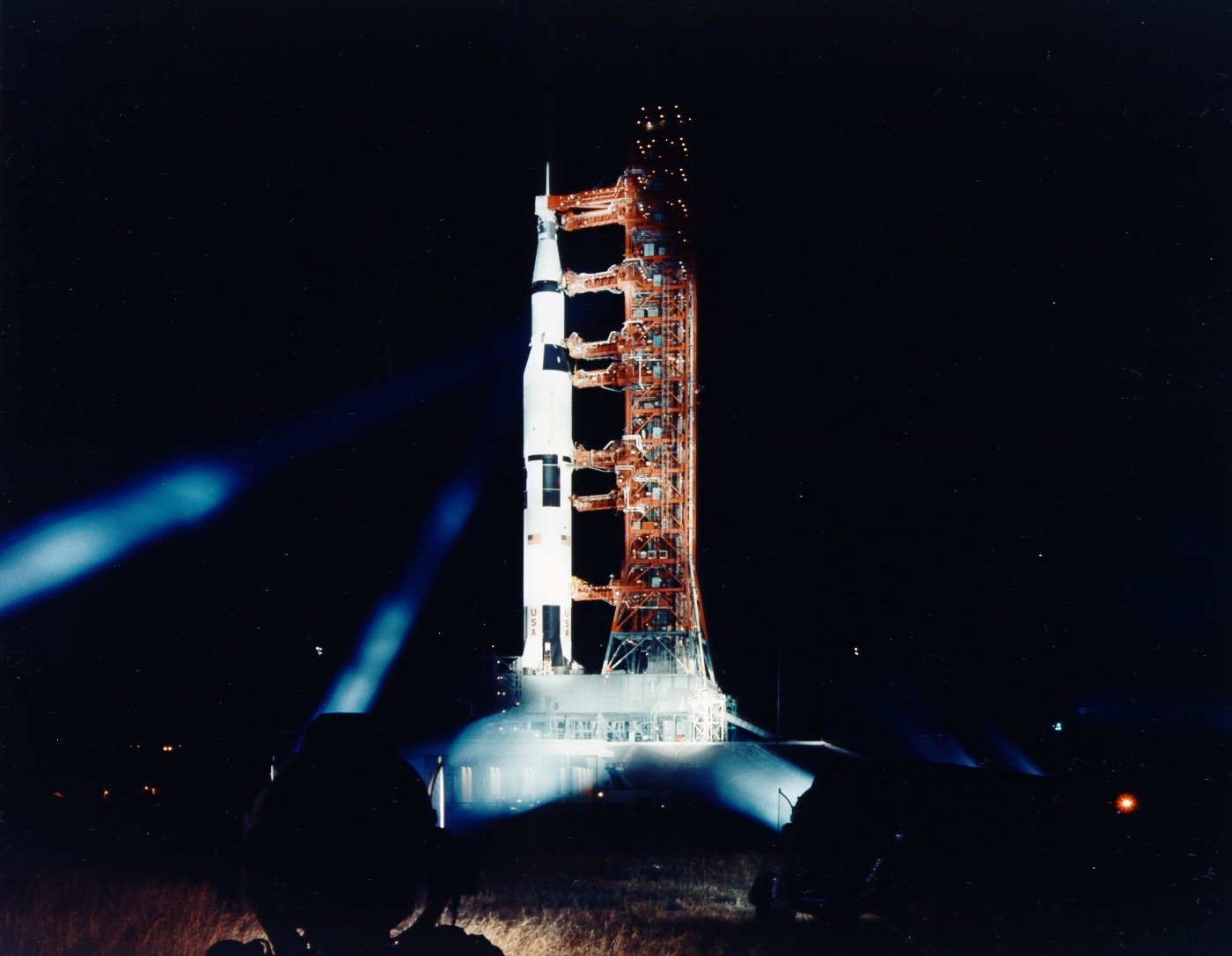 The Saturn V installed ready for launch, pictured on July 11, 1969.