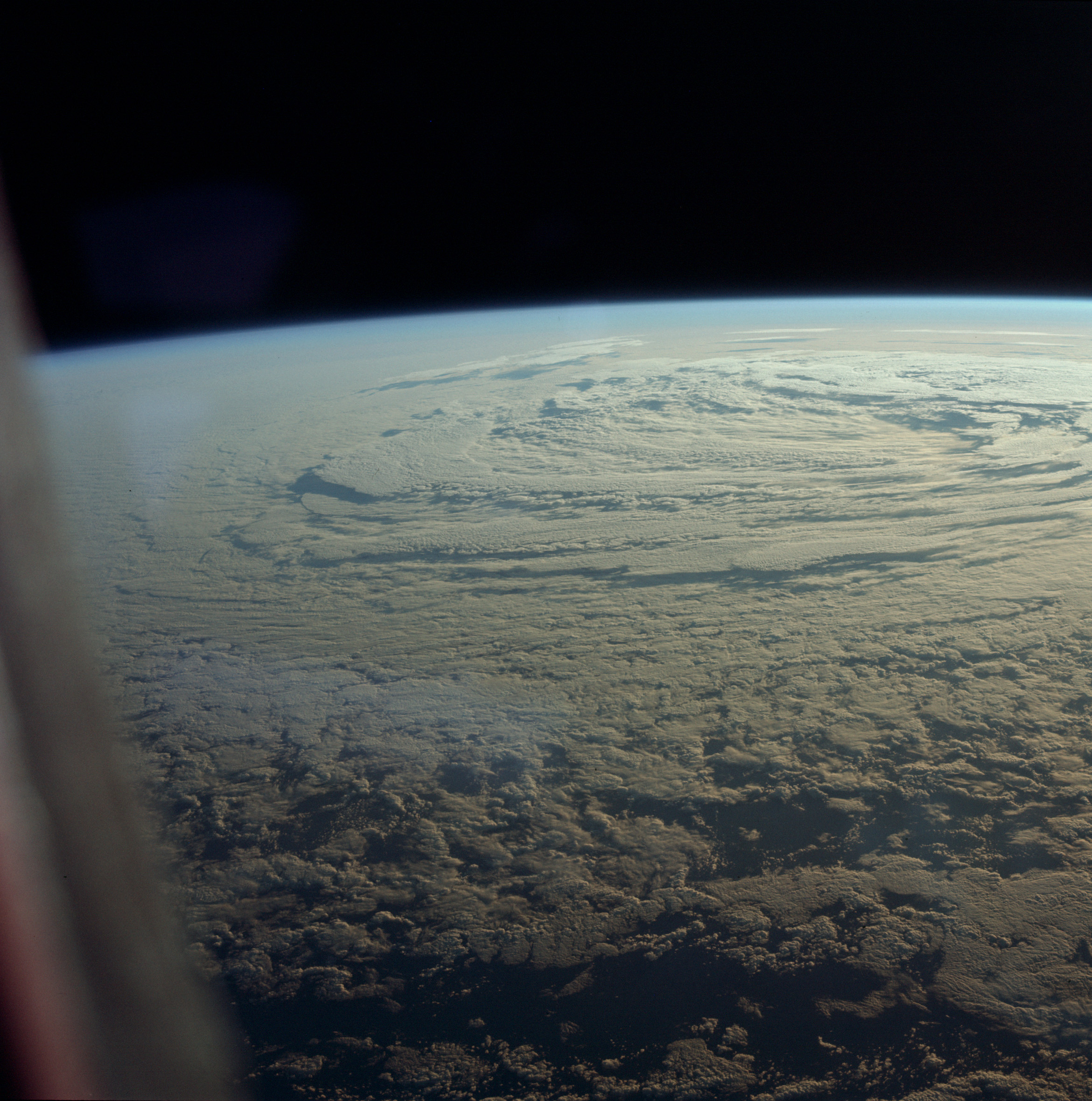 A view to the Earth atmosphere pictured by the Apollo 11 astronauts while orbiting the planet on July 16, 1969.
