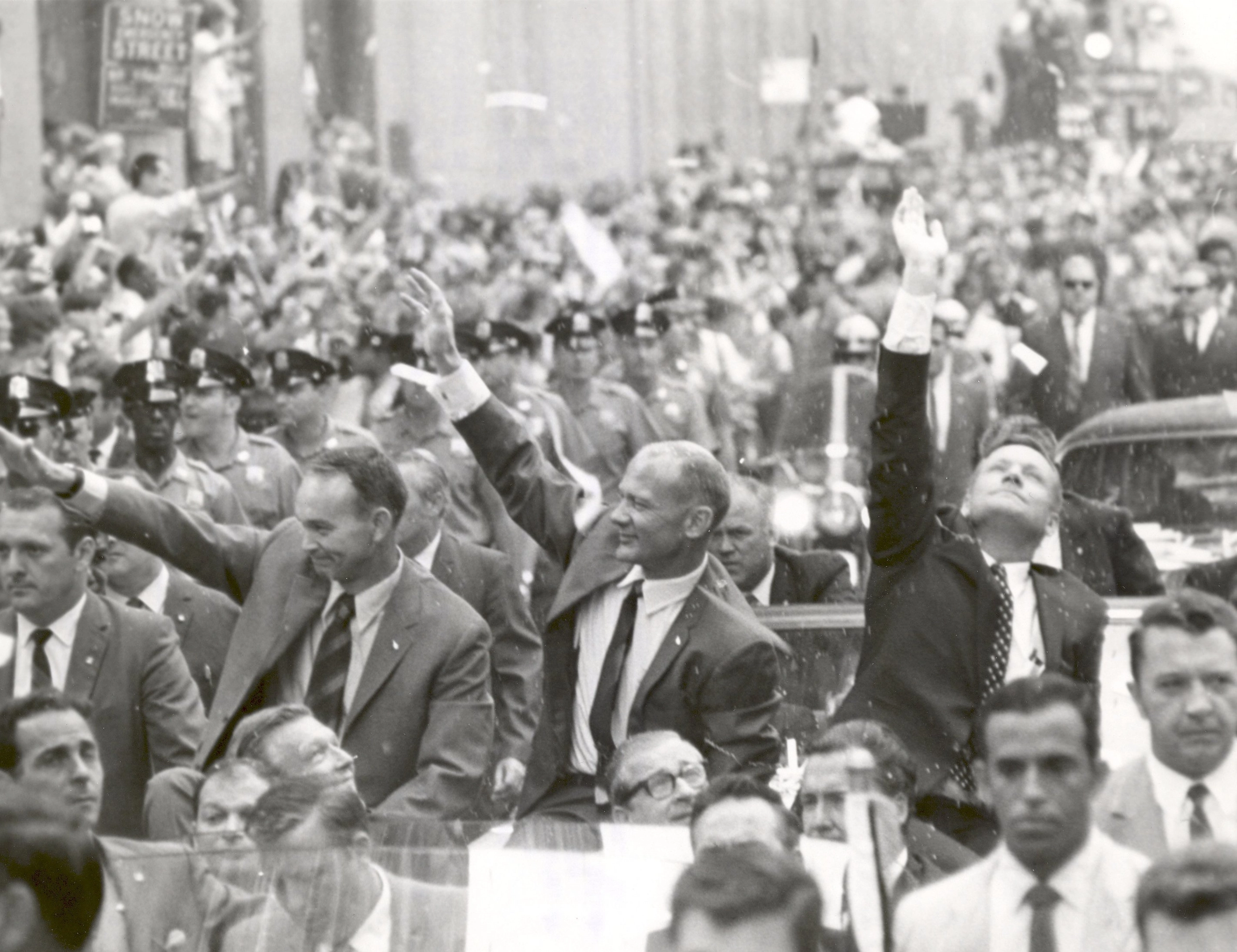 Cheering crowds meet the Apollo 13 astronauts in New York City on Aug. 13, 1969.