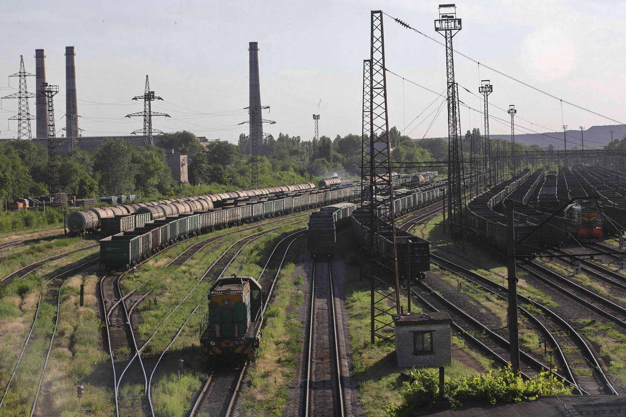 Freight trains run through the massive ArcelorMittal Kryvyi Rih campus. 