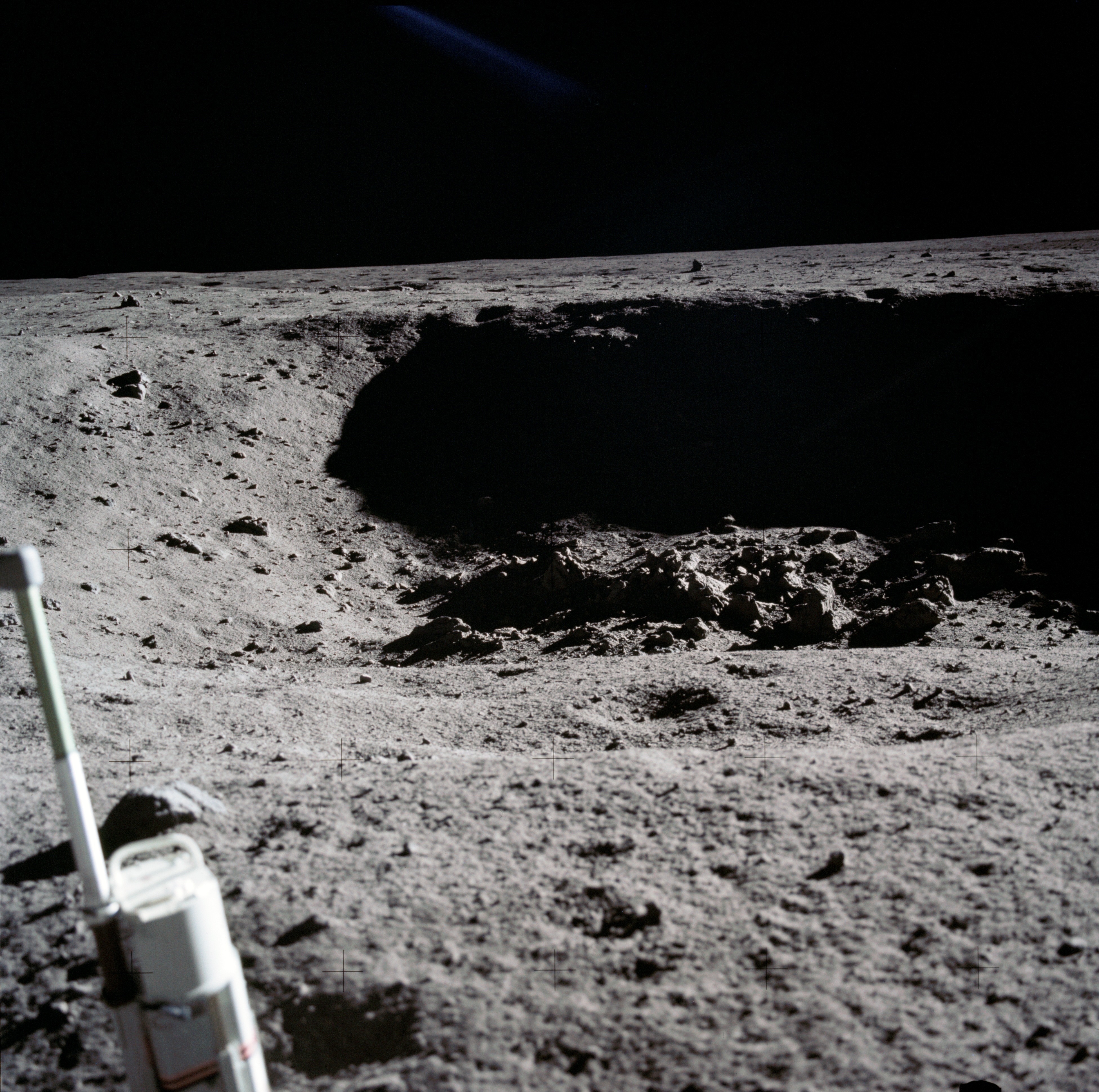 A view to the Little West crater on the Moon surface, pictured shortly after the historic Apollo 11 landing on July 20, 1969.