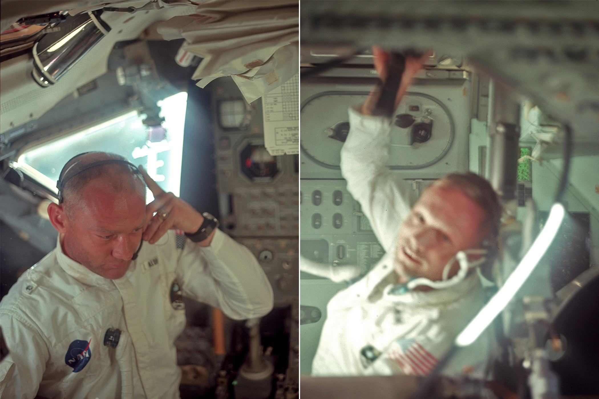 Astronauts Buzz Aldrin (L) and Neil Armstrong (R), pictured during the Apollo 11 mission to the Moon.